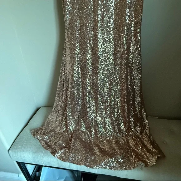 Theia Rose Gold Gemma Sleeveless Cut Sequin Embellishment Maxi Gown Size 4 - Picture 5 of 10